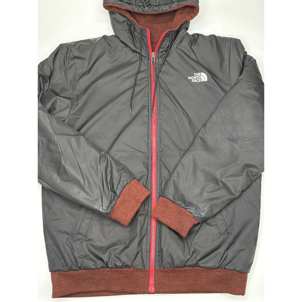 The North Face Mens‎ Reversible Quilted Full Zip Hoodie Burgundy Black Large